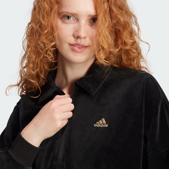 NWT Adidas Crop Velour Quarter-Zip Sweatshirt - Picture 1 of 7